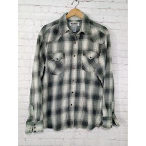 Old Toledo Flannel Shirt Mens LT Tall Gray Western Pearl Snap Workwear Rugged
